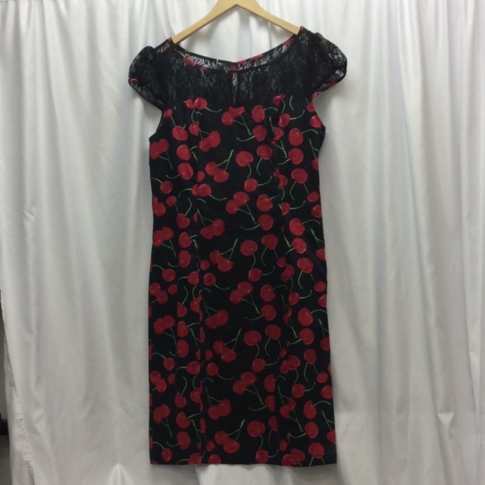 H&R London Black Cherry Pencil Dress with Lace Top